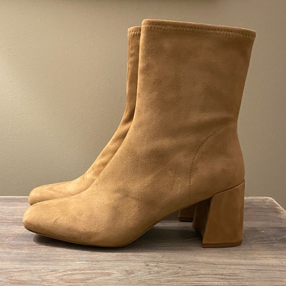 Camel Suede stylish block Heel Ankle Boots
